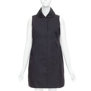 SHIATZY CHEN black wool silk green faux jade embellished long vest IT42 M